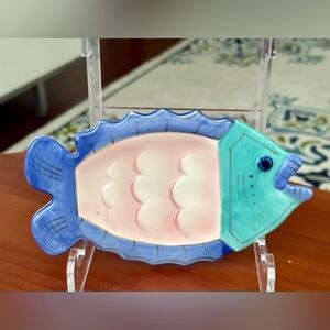 Collectible Vintage PIER 1 HAND PAINTED Fish Shaped Ceramic Soap Dish